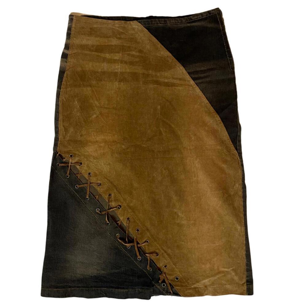 VINTAGE 2000s Corduroy and Dark Denim Skirt